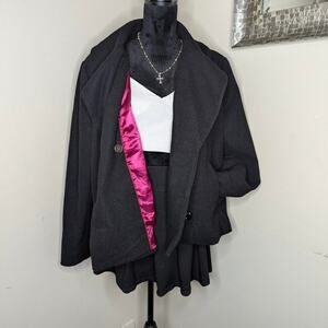 Women's Black wool pea coat pink lining size 2